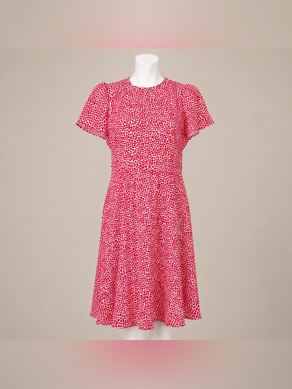 Joy Gordon Pink Red Abstract Spot Midi Dress Size 16 Flutter Sleeve